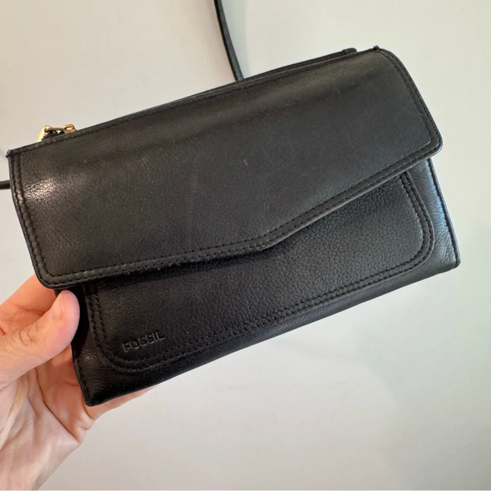 Fossil Tri‎ Fold Black Leather Wallet Bag